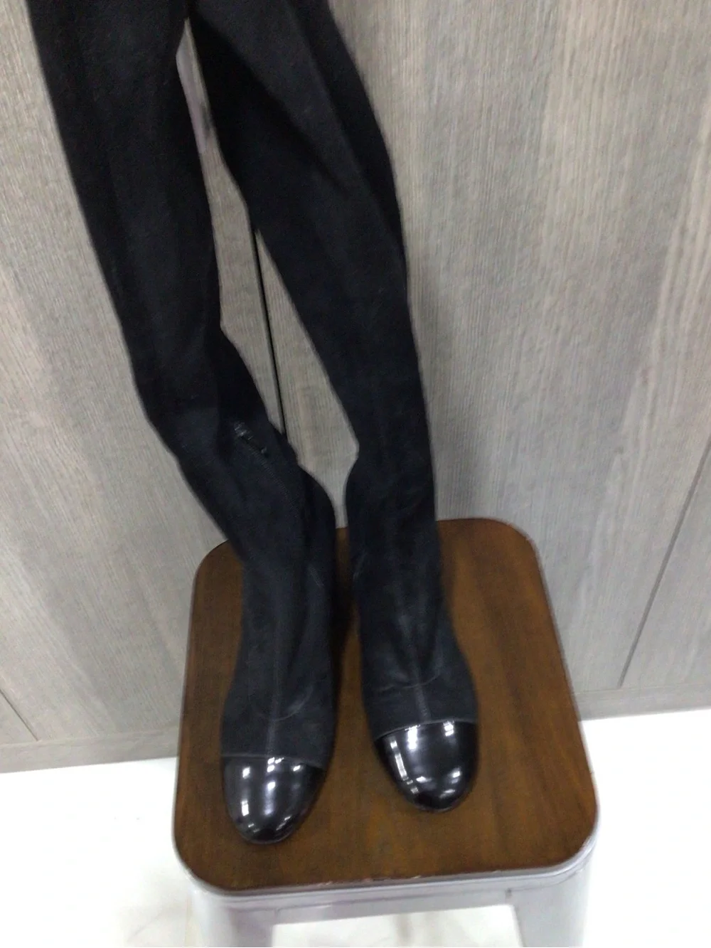 Marc Fisher Black Over-the-Knee Suede Boots with Patent Cap Toe